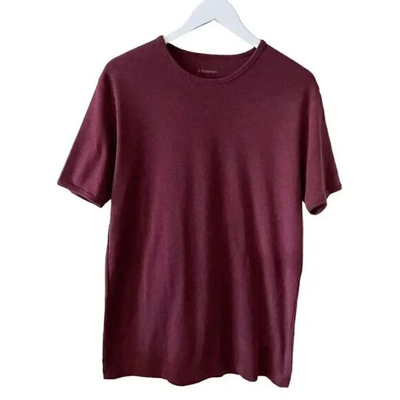 J Peterman  Trendy Burgundy Crewneck Cotton Soft Short Sleeves T-Shirt SZ L - Picture 1 of 15